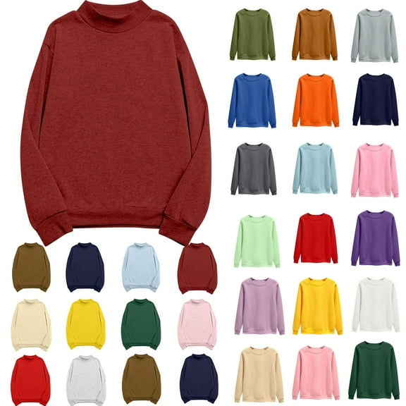 Vibrex Sweatshirts for Women Plus Size,Women's Oversized Round Neck Sweatshirts Long Sleeve Turtleneck Velvet Sweatshirt 02-Wine_2XL