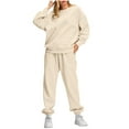 thumbnail image 1 of Vibrex Sweatsuit Set for Women Casual Round Neck Long Sleeve Sweatsuits Women 2 Piece Outfits Two Piece Crewneck Sweatshirts Set Oversize Lounge Fall Sweatpants Suit Solid Color Pullover Set, 1 of 9