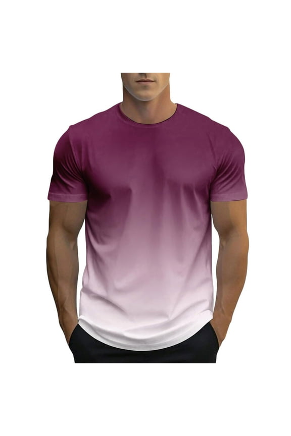 Tee Shirts Men Summer Casual Pullover Round Collar Gradient Short Sleeve Blouse Shirt Men’s Crew Neck T Shirts Athletic Running Gym Workout Tee Tops