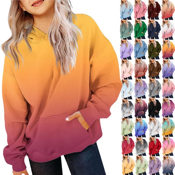 Vibrex Teen Girls Cute Gradient Sweatshirts Pullover Kids Hoodies Oversized Long Sleeve Fall Winter Tops With Pockets Unisex Kids Sweatshirt Boys Girls Hooded Kangaroo Pocket Pullover Hoodies