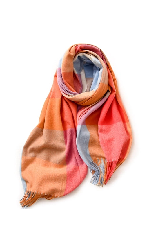 Thick Plaid Scarf Long Large Oversized Checked Scarves with Fringed Edges Women Warm Scarf Long Shawl Scarves Thick Blanket Scarfs Colorful Plaid Chunky Scarfs for Women Cold Weather