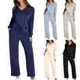 thumbnail image 1 of Vibrex Two Piece Sets for Women Lapel Long Sleeve V Neck Lounge Set Fall Outfits Fall Clothes Jogger Solid Color Lightweight Hoodless for Women & Drawstring and Straight Leg Loose Pants Set, 1 of 8