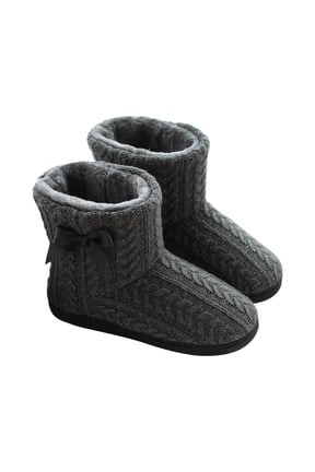 Warm Ankle Boots for Women Soft Warm Winter Slippers Home Mute Cute Soft Ball Women Indoor Boots Fleece Lined Snow Boots Solid Color Knitted Booties Fashion Comfortable Home Slippers Footwear