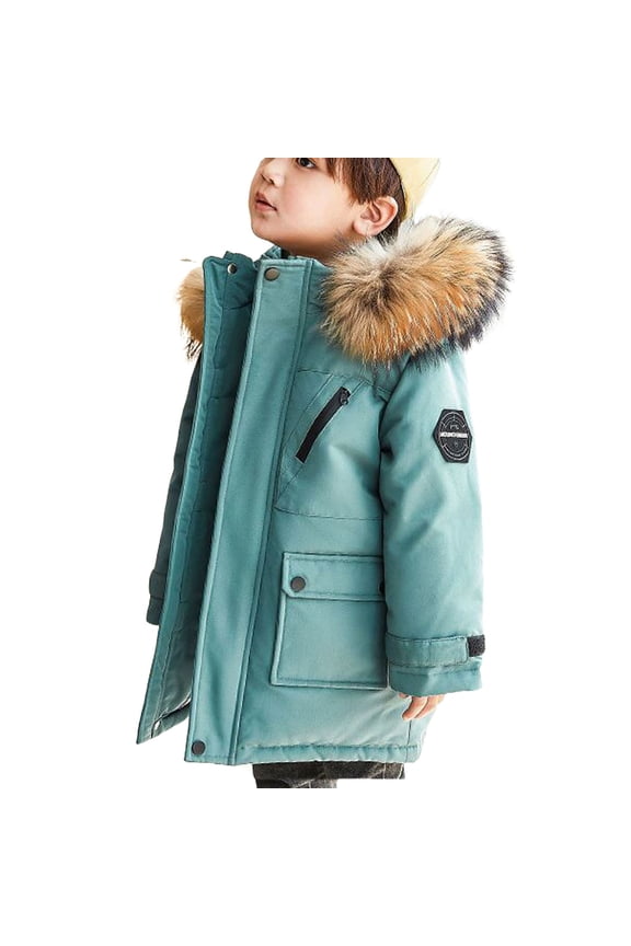 Warm Jackets for Kid Solid Color Hooded Zipper Thickened Mid Length Jacket Casual Travel Jacket Boy's Winter Coat Fleece Lined Parka Jackets Kids Hooded Puffer Outerwear 5-16 Years
