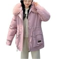 thumbnail image 1 of Vibrex Warm Jackets for Women Fall and Winter Down Fleece-Lined Thickened Raglan Sleeves Coat Long Sleeve Solid Color Coat Oversized Outerwea Elasticity Jacket with Hood Fashion Loose Coat, 1 of 5