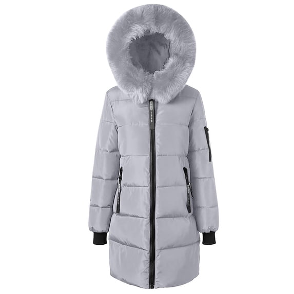 Vibrex Warm Quilted Puffer Jacket Women's Winter Down Jacket with Hood Solid Color Long Sleeve Long Coats Travel Jacket Thermal Loose Heavy Trendy Clothes Full Zip Up Basic Tops Coat Sweatshirts