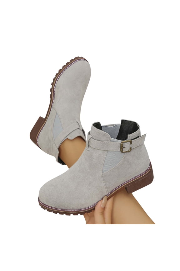 Wide Ankle Boots for Women Fashionable and Casual Versatile Cool Solid Color Square Heel Boots with Belt Buckle Fall And Winter Fashion Soft Comfortable Low Heel Thick Heel Short Boots