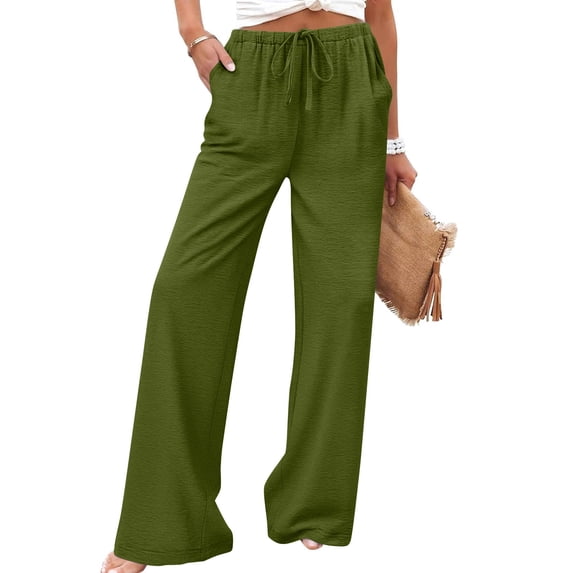 Vibrex Wide Leg Sweat Pants for Womens High Waisted Sweatpants Casual Drawstring Workout Pants with Pockets Summer Solid Color Casual Straight Pants