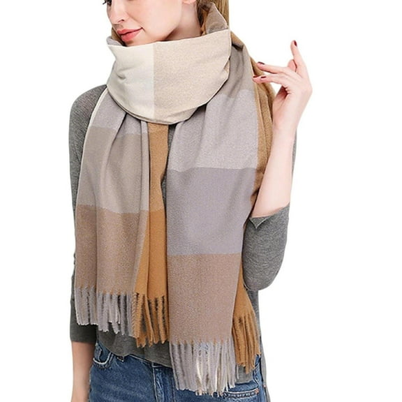 Vibrex Windproof Warm Tassel Scarves Plaid Long Shawl for Cold Weather Women's Fashion Scarves Long Shawl Winter Thick Warm Knit Large Plaid Scarf Women's Fringe Scarf Winter Scarf for Women