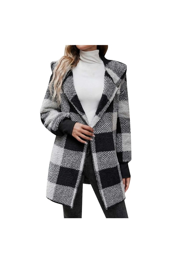 Winter Clothing for Women Long Sleeve Plaid Faux Shearling Oversized Jacket Pullover Loose Thermal Fleece Cardigan Womens Blazer Travel Jacket Trendy Casual Soft Plaid Loose Jacket