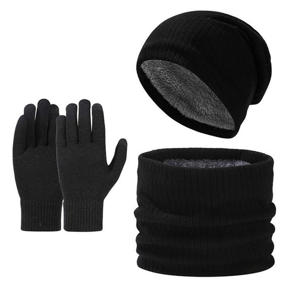 Vibrex Winter Hat Scarf Gloves Slouchy Beanie Snow Knit Cap Touch Screen Mittens Circle Scarves for Women Men Black