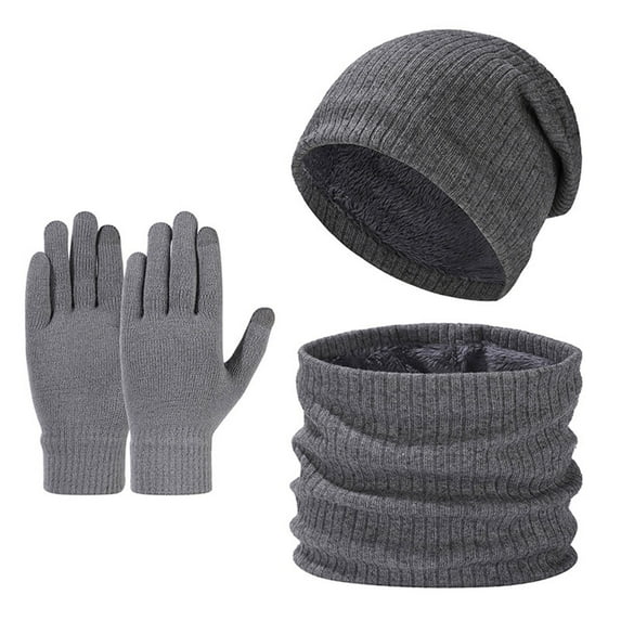 Vibrex Winter Hat Scarf Gloves Slouchy Beanie Snow Knit Cap Touch Screen Mittens Circle Scarves for Women Men Gray