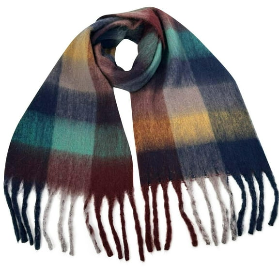 Vibrex Winter Women Warm Scarf Long Shawl Large Scarves Cold Weather Thick Blanket Scarfs Colorful Plaid Chunky Scarfs for Women Cold Weather Thick Plaid Scarf Long Large Oversized Checked Scarves
