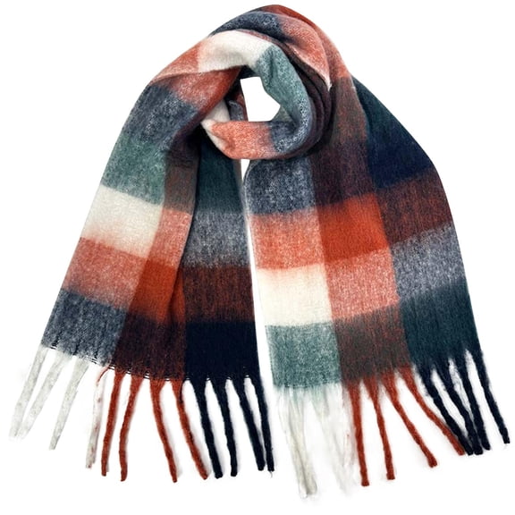 Vibrex Winter Women Warm Scarf Long Shawl Large Scarves Cold Weather Thick Blanket Scarfs Colorful Plaid Chunky Scarfs for Women Cold Weather Thick Plaid Scarf Long Large Oversized Checked Scarves