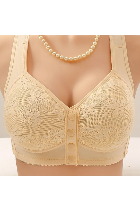 Wireless Bras Women's Non Magnetic And Non Steel Ring Gathered Bra With Thin Cup And Adjustable Lace Bra Underwear Gathered Style_Beige_M