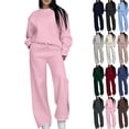 thumbnail image 1 of Vibrex Women Fall Two Piece Lounge Outfit Long Sleeve Tops High Waisted Jogger Pants Set Travel Clothes Tracksuit Solid Color Athleisure Sweatshirts & Drawstring and Straight Leg Pants with Pocket, 1 of 7