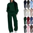 thumbnail image 1 of Vibrex Women Fall Two Piece Lounge Outfit Long Sleeve Tops High Waisted Jogger Pants Set Travel Clothes Tracksuit Solid Color Athleisure Sweatshirts & Drawstring and Straight Leg Pants with Pocket, 1 of 7
