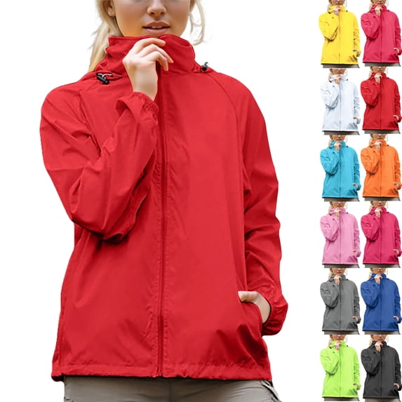 Vibrex Women Lightweight Breathable Raincoat Waterproof Hooded Rain Jacket Windbreaker Summer Hooded Active Outdoor Rain Jacket