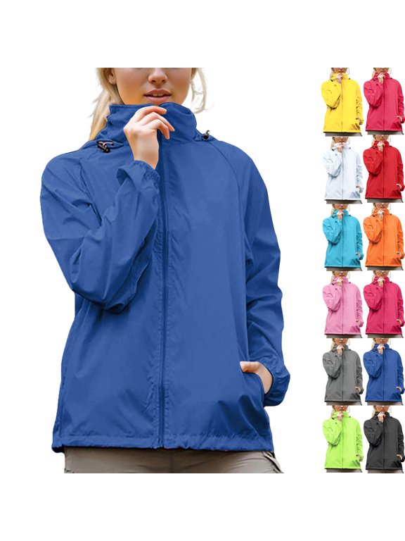 Women Lightweight Breathable Raincoat Waterproof Hooded Rain Jacket Windbreaker Summer Hooded Active Outdoor Rain Jacket