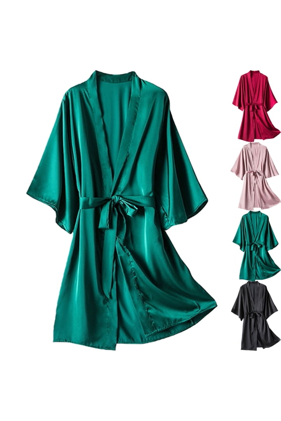 Women Robes Long Bathrobe Lightweight Soft Sleepwear V Neck Casual Ladies Loungewear Satin Silk Pajamas Women Nightdress Loose Lingerie Robes