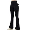 thumbnail image 1 of Vibrex Women Workout Flare Leggings with Pockets Hidden Scrunch High Waisted Cargo Gym Yoga No Front Seam Leggings Women's Solid Color High Elasticity Lifting Buttocks Tight Fiting Work Yoga Pants, 1 of 8