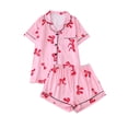 thumbnail image 1 of Vibrex Women's 2 Piece Pajama Set Summer Cute Print Pjs Set Lounge Button Shirt with Shorts Casual Lapel Short Sleeved Top Short Home Wear Pajama Set, 1 of 7