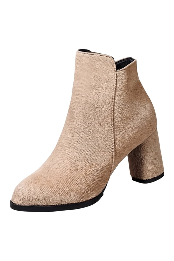 Women's Ankle Boots with Side Zipper Pointed Toe Mid Block Heel Booties Casual Comfortable Booties Fall Winter Suede Short Boots