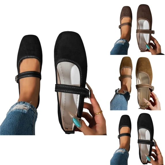 Vibrex Women's Ballet Flats Square Toe Velvet Mary Jane Shoes Women Comfortable Dress Shoes for Women Casual Loafers Solid Color Soft Sole Flat Shoes