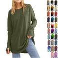 thumbnail image 1 of Vibrex Women's Casual Long Sleeve Tops Crew Neck Round Hem Loose T-Shirts Tops with Thumb Holes Lightweight Workout Tops Running Pullover Women T Shirt Round Neck Basic Solid Color Loose Tops, 1 of 7