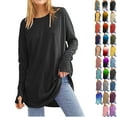 thumbnail image 1 of Vibrex Women's Casual Long Sleeve Tops Crew Neck Round Hem Loose T-Shirts Tops with Thumb Holes Lightweight Workout Tops Running Pullover Women T Shirt Round Neck Basic Solid Color Loose Tops, 1 of 6