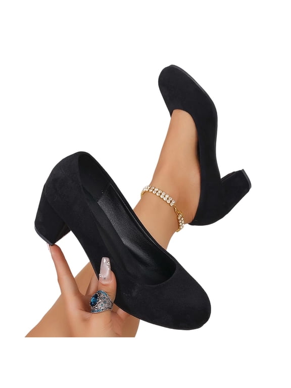 Women's Classic Round Toe Pumps Low Block Heel Comfortable Dress Shoes Women's Casual Shallow Mouth Lightweight Elegant Shoes