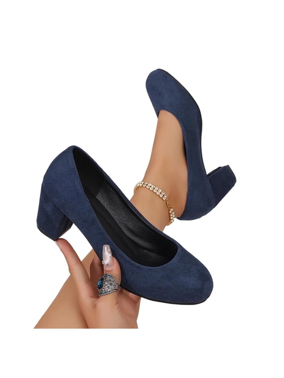 Women's Classic Round Toe Pumps Low Block Heel Comfortable Dress Shoes Women's Casual Shallow Mouth Lightweight Elegant Shoes