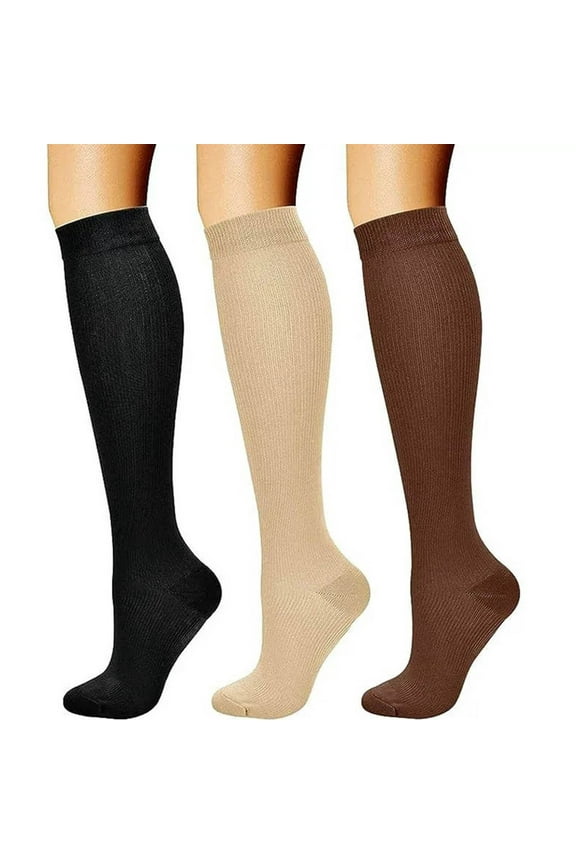 Women's Compression Socks (15-20 mmHg) 3-Pair Pack, Graduated Support Calf Socks for Running, Cycling, Athletic Performance & Muscle Recovery, Warm Breathable Sports Socks