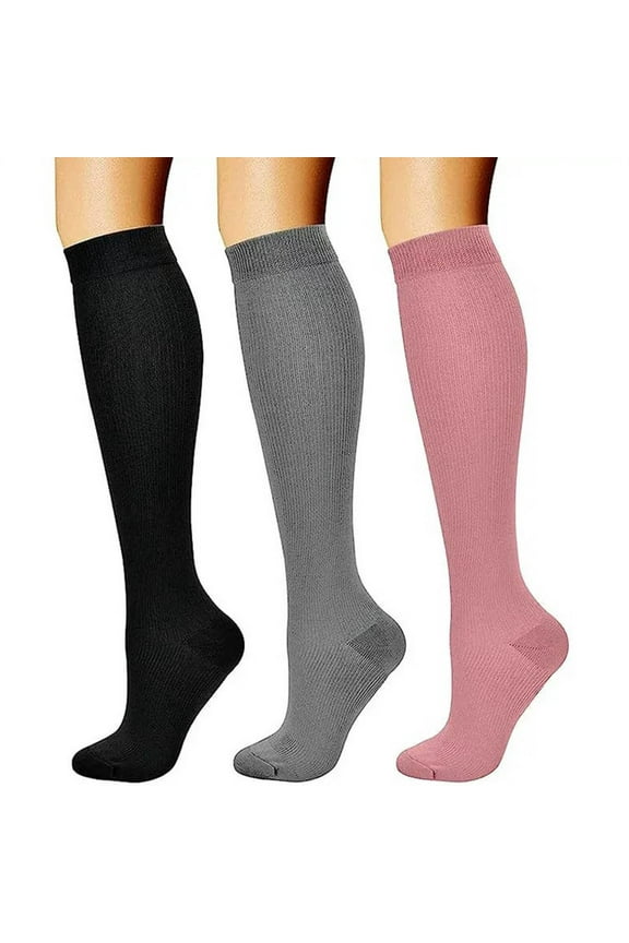 Women's Compression Socks (15-20 mmHg) 3-Pair Pack, Graduated Support Calf Socks for Running, Cycling, Athletic Performance & Muscle Recovery, Warm Breathable Sports Socks