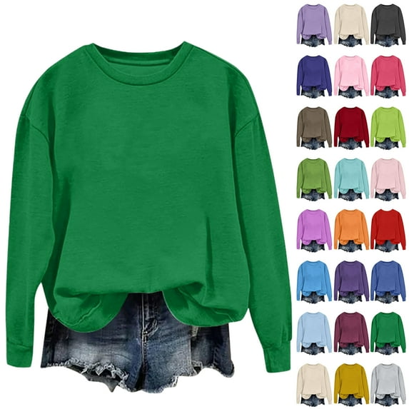 Vibrex Women's Crewneck Sweatshirt, Loose Fit Long Sleeve Basic Top for Casual Loungewear, Soft Solid Color Pullover