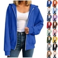 thumbnail image 1 of Vibrex Women's Drawstring Zip Up Cute Hoodies Fall Jacket Oversized Casual Sweatshirts with Pocket Women's Solid Color Casual Long Sleeve Sweatshirts Fall Spring Track Jackets Travel Trendy Clothes, 1 of 7