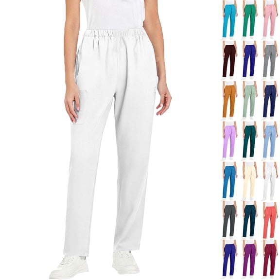 Vibrex Women’s Elastic Waist Scrub Pants - Straight-Leg Work Pants for Healthcare/Caregiver Staff | Multi-Size (S-5XL)
