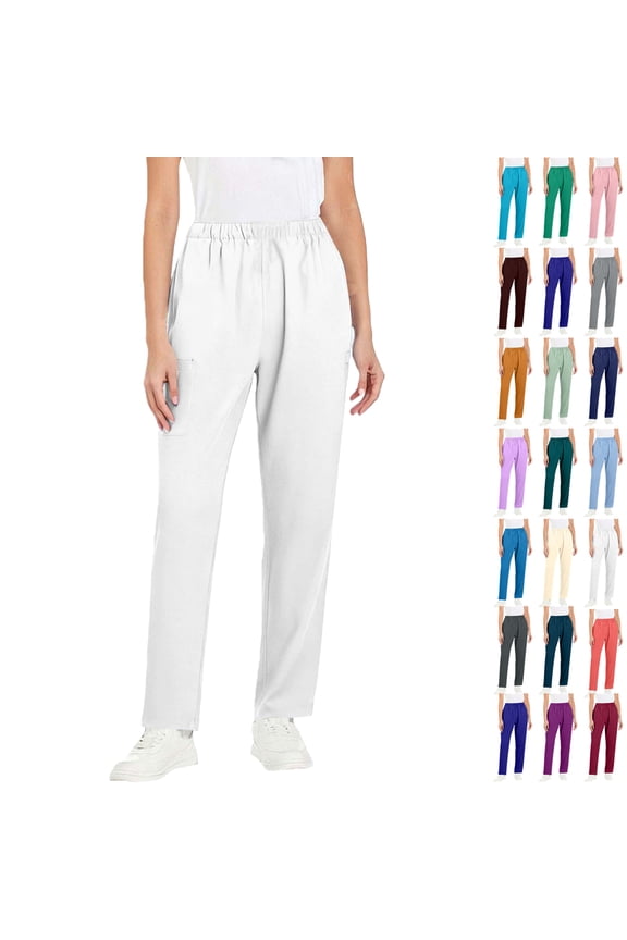 Women’s Elastic Waist Scrub Pants - Straight-Leg Work Pants for Healthcare/Caregiver Staff | Multi-Size (S-5XL)