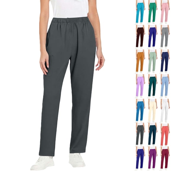 Vibrex Women’s Elastic Waist Scrub Pants - Straight-Leg Work Pants for Healthcare/Caregiver Staff | Multi-Size (S-5XL)