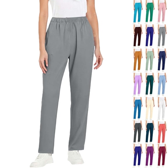 Vibrex Women’s Elastic Waist Scrub Pants - Straight-Leg Work Pants for Healthcare/Caregiver Staff | Multi-Size (S-5XL)