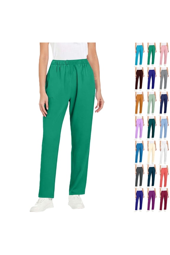 Women’s Elastic Waist Scrub Pants - Straight-Leg Work Pants for Healthcare/Caregiver Staff | Multi-Size (S-5XL)