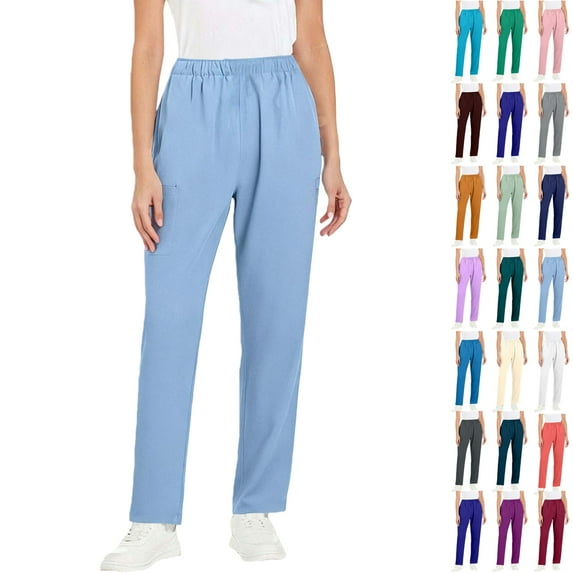 Vibrex Women’s Elastic Waist Scrub Pants - Straight-Leg Work Pants for Healthcare/Caregiver Staff | Multi-Size (S-5XL)