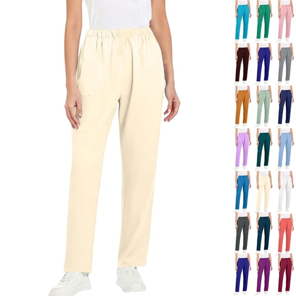 Vibrex Women’s Elastic Waist Scrub Pants - Straight-Leg Work Pants for Healthcare/Caregiver Staff | Multi-Size (S-5XL)