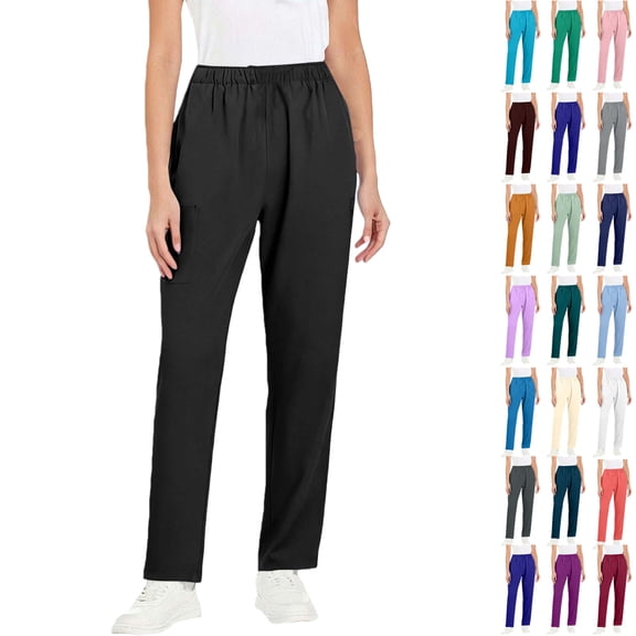 Vibrex Women’s Elastic Waist Scrub Pants - Straight-Leg Work Pants for Healthcare/Caregiver Staff | Multi-Size (S-5XL)