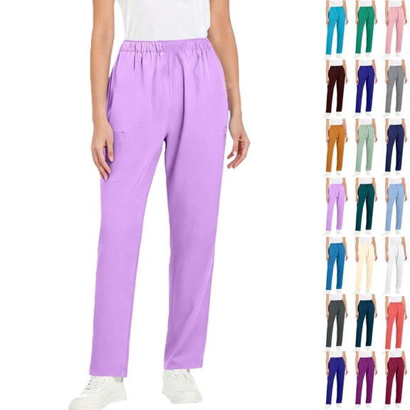 Vibrex Women’s Elastic Waist Scrub Pants - Straight-Leg Work Pants for Healthcare/Caregiver Staff | Multi-Size (S-5XL)