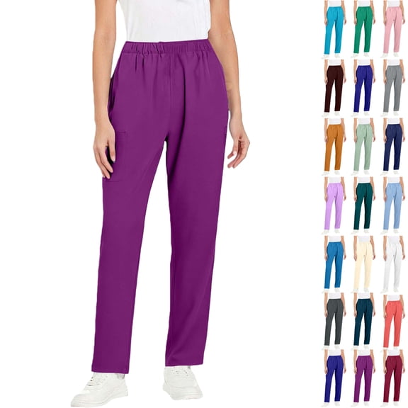 Vibrex Women’s Elastic Waist Scrub Pants - Straight-Leg Work Pants for Healthcare/Caregiver Staff | Multi-Size (S-5XL)