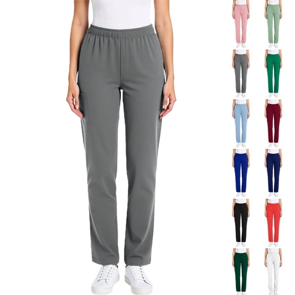 Vibrex Women’s Elastic Waist Scrub Pants Women Solid Color Loose Work Uniform Loose Tight Waist Trousers Pocket Nursing Uniform Full Length Pants