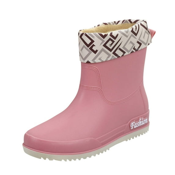Vibrex Women's Fashion Casual Fall Winter Rainy Day Wear Solid Color Waterproof Non-Slip Mid-Tube Rain Boots Lightweight Warm Cozy Rain Boots Comfortable Garden Boots Soft Rain Boots Outdoor