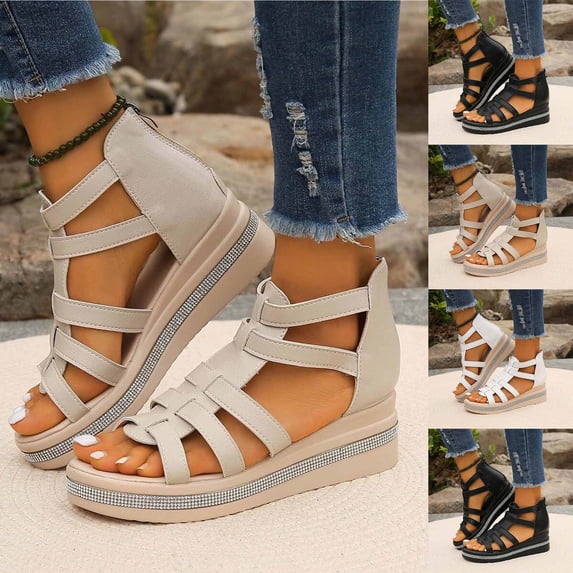 Vibrex Women's Fashion Casual Roman Style Spring And Summer Thick-Soled Wedge Sandals Women's Sandals Perfect For Travel,Daily,Vacations,Part,Dates,Work_Beige_6