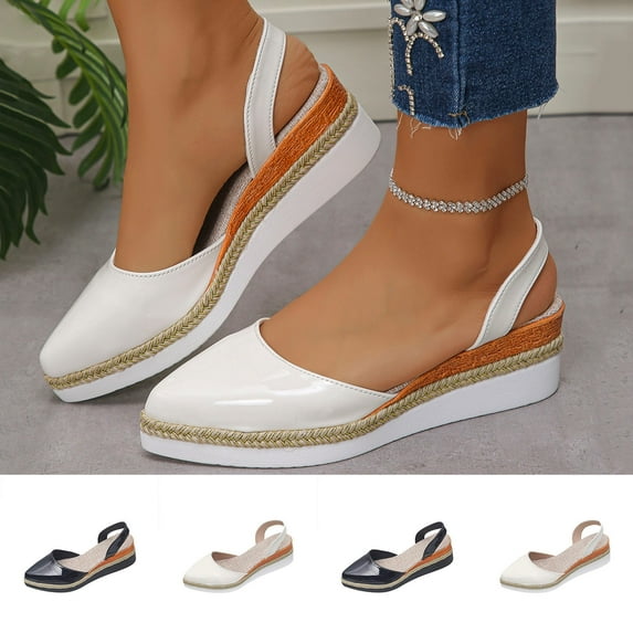 Vibrex Women's Fashionable Casual Spring And Summer Versatile Plus Size Beach Sandals Solid Color Pointed Toe Closed Toe Open Back Wedge Thick-Soled Sandals For Daily,Vacations_White_5.5